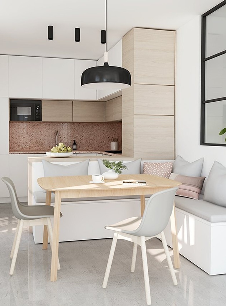 Kitchen with banquette dining area