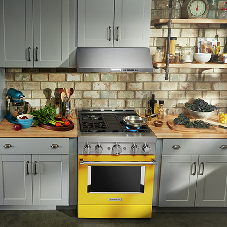 Yellow KitchenAid smart stove