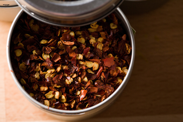 Red pepper flakes in tin