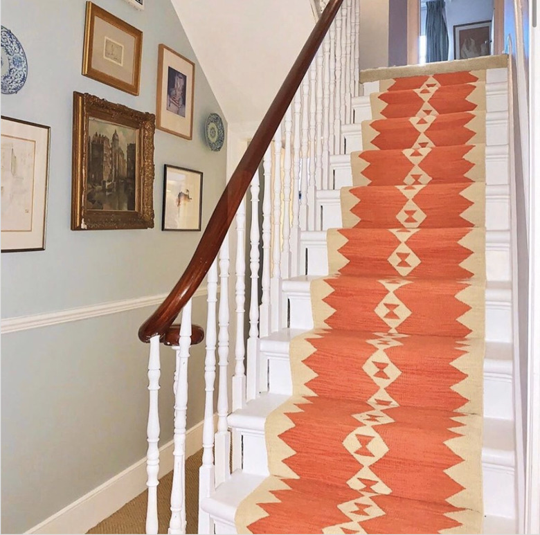 Orange and cream Kilim-inspired stair runners