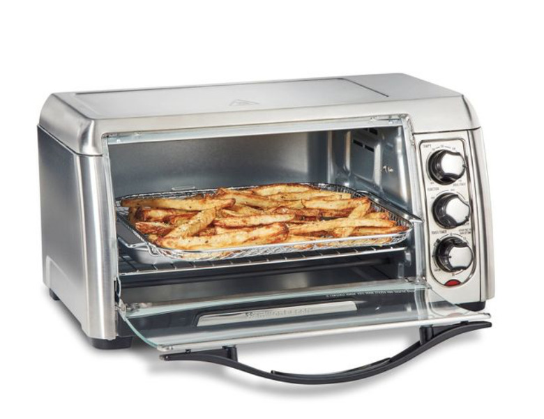 Toaster oven with french fries. small stove size