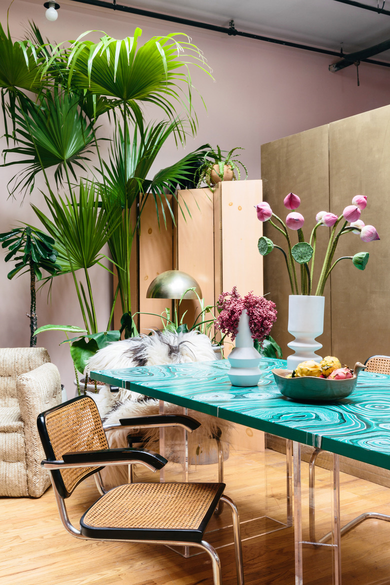 Retro dining area with malachite table