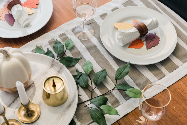 Simple striped DIY Thanksgiving tablecloth