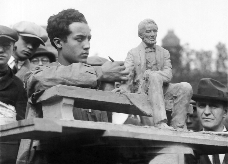 Isamu Noguchi With Sculpture