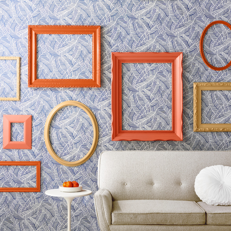 orange frames in a living room space