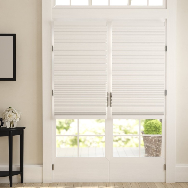 Cordless cellular shades over French doors