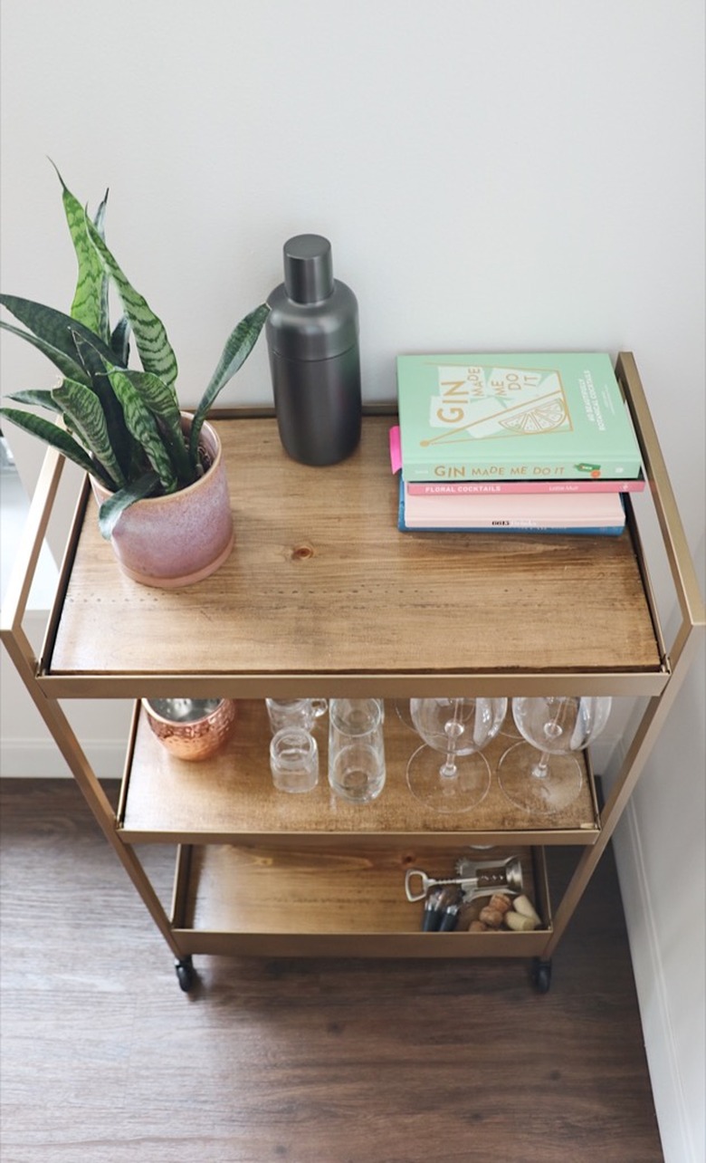 Wood and bronze bar cart