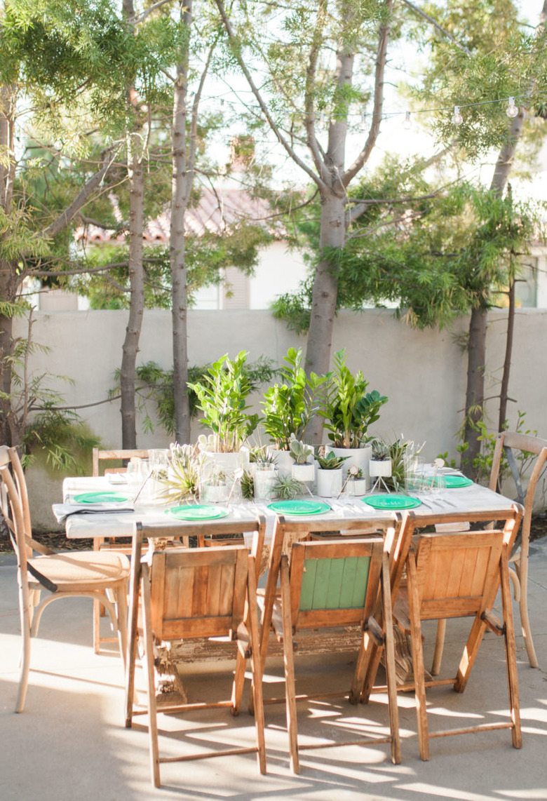 rustic garden party with plant centrepieces