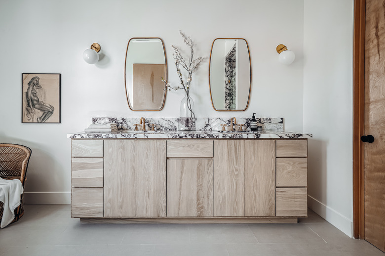 Wood and marble bathroom