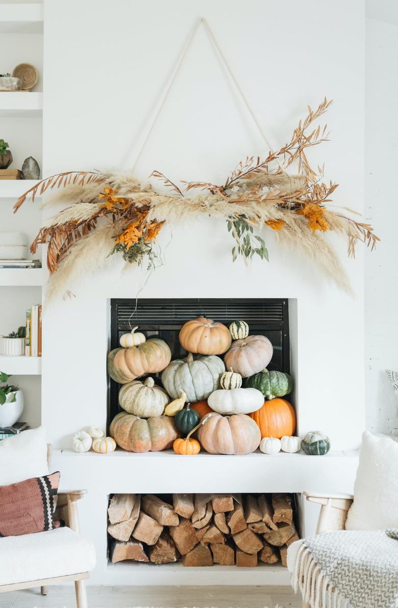 fall mantel decorating idea DIY if you don't have a traditional mantel