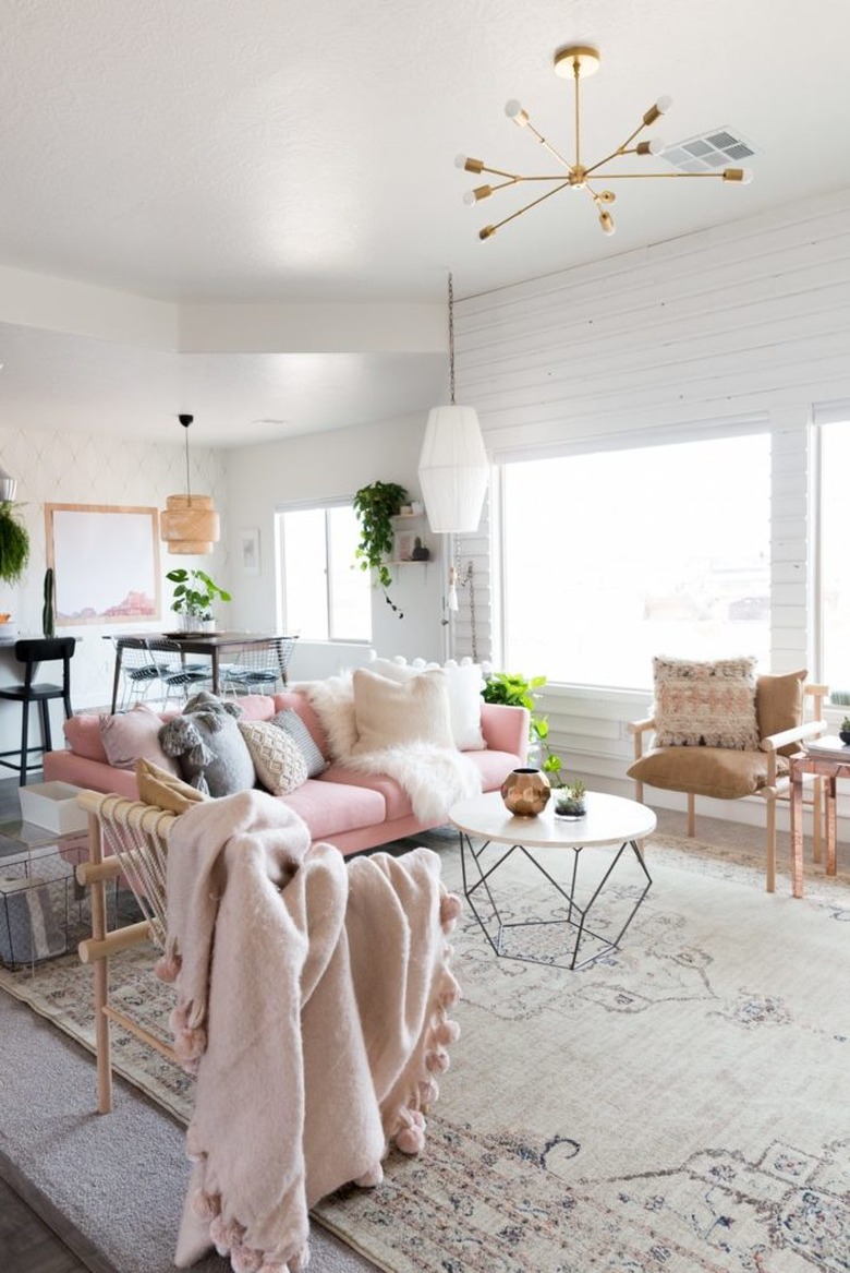 living room with pink accents