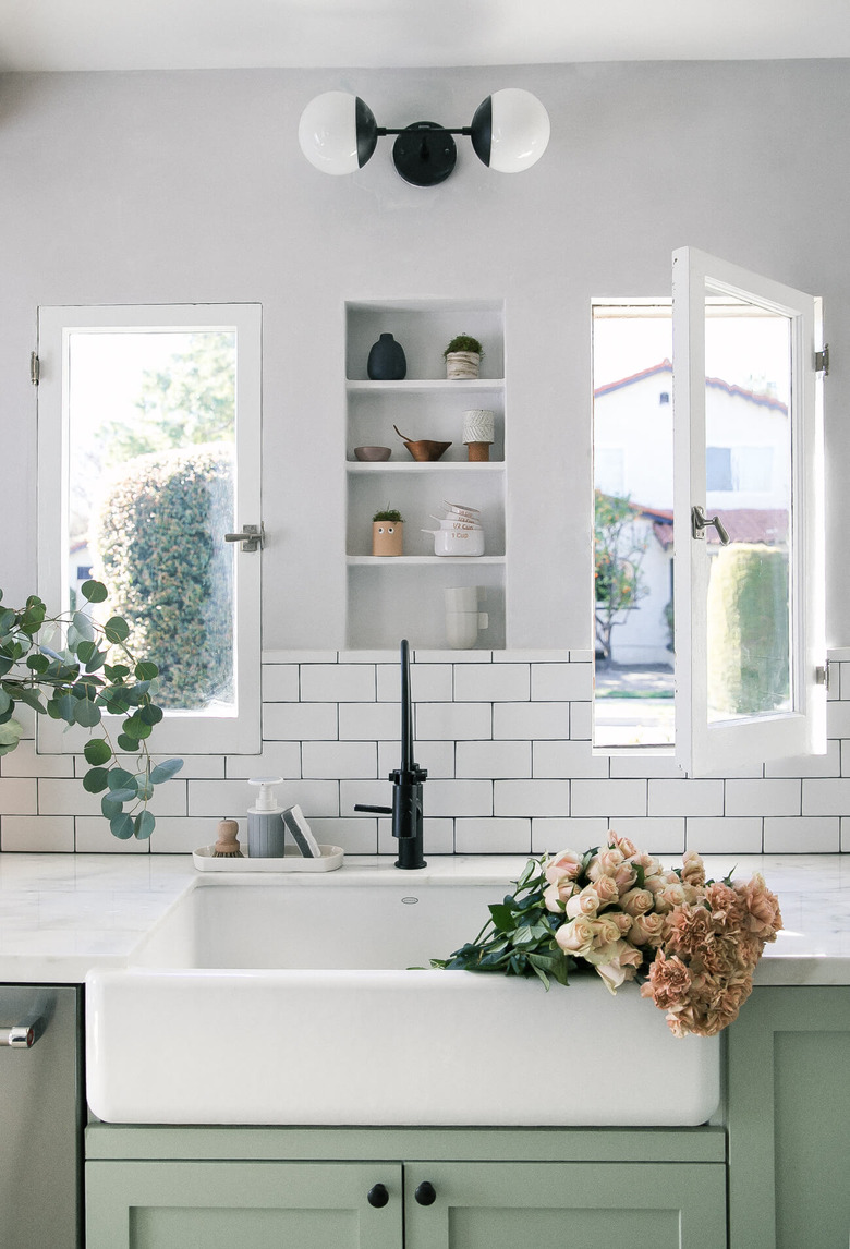 Black and white small kitchen lighting