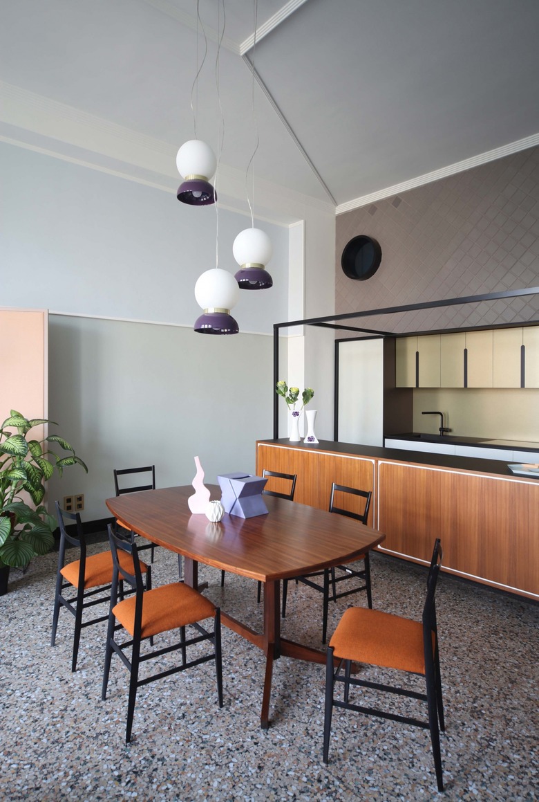 open concept kitchen terrazzo floors