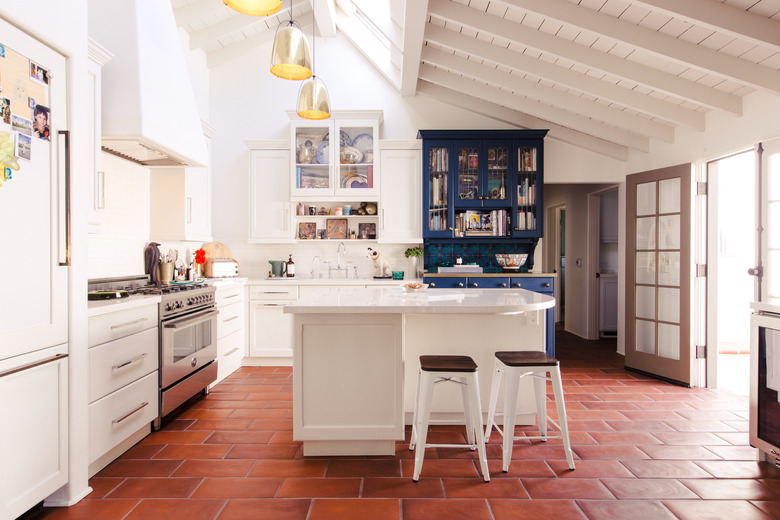 kitchen with blue cabinets