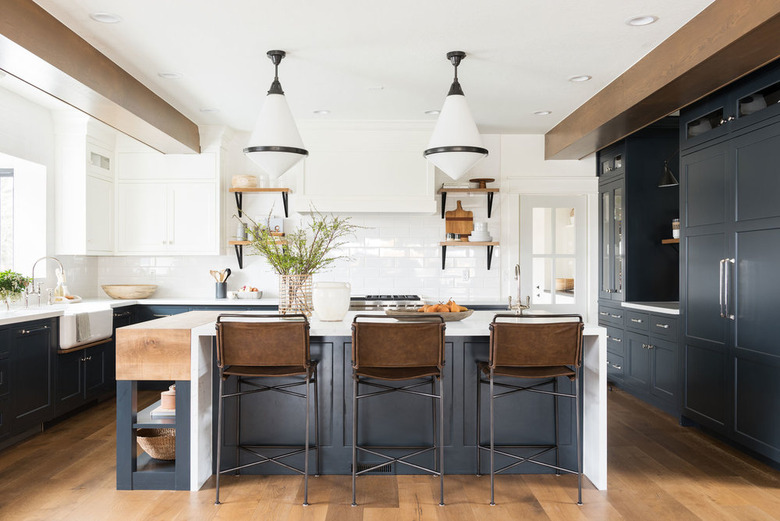 brown and blue kitchen