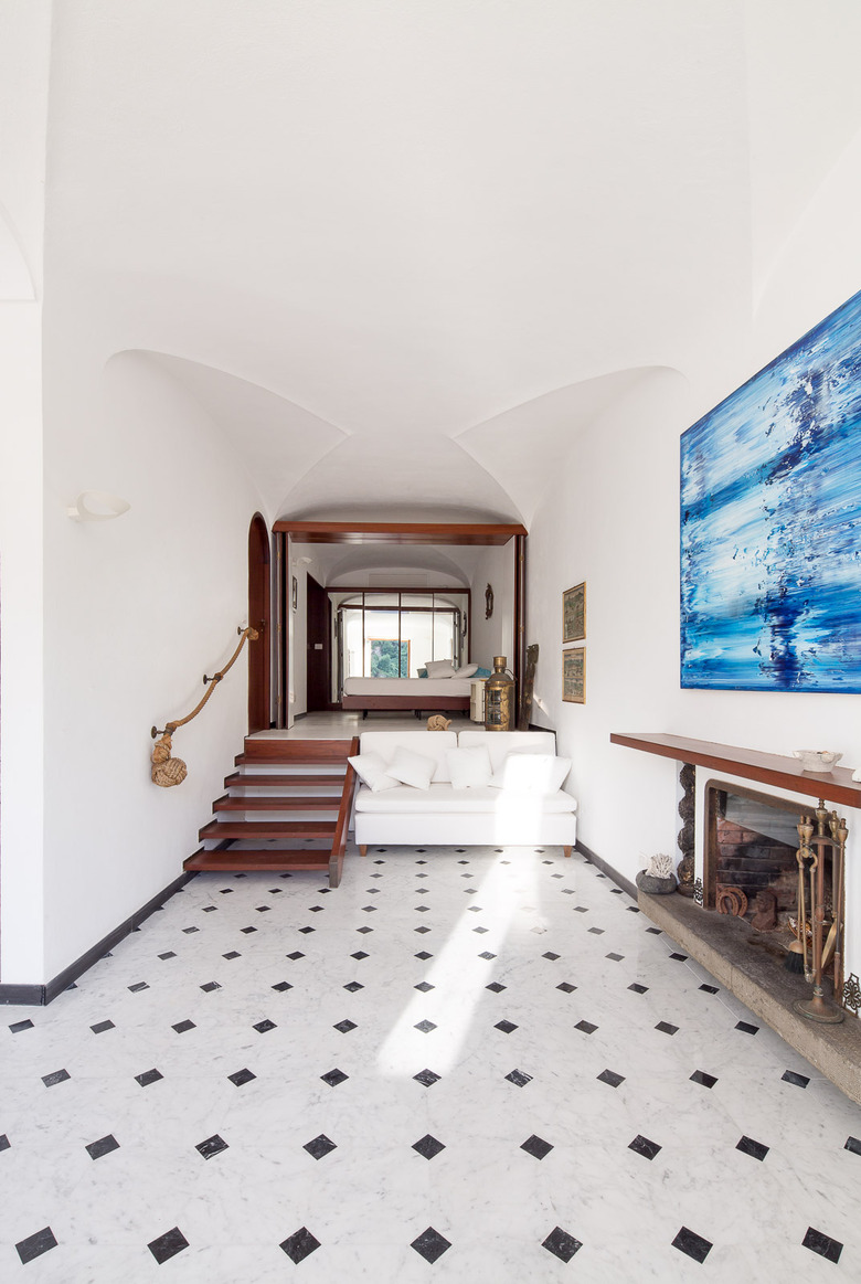 nautical living room with marble floors