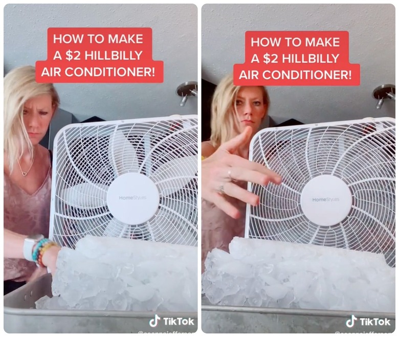 box fan blowing over ice