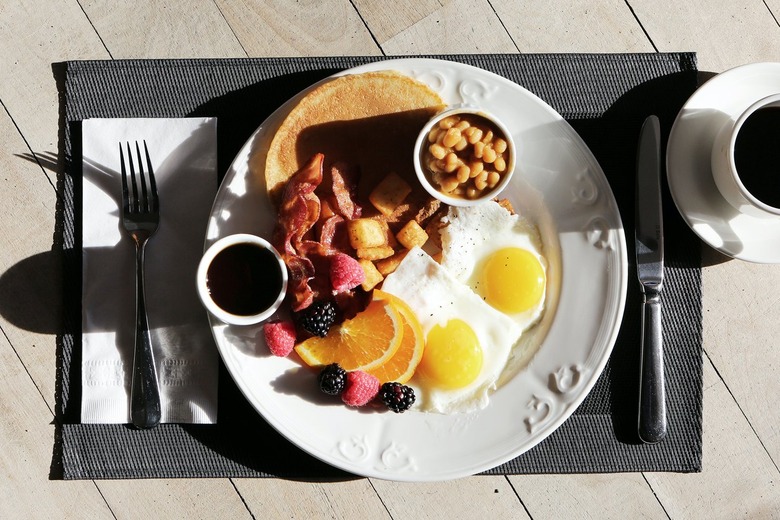 Full breakfast on a white plate