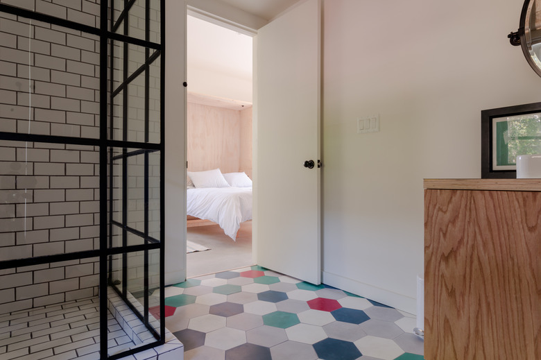 multicolored hexagonal tile in a bathroom