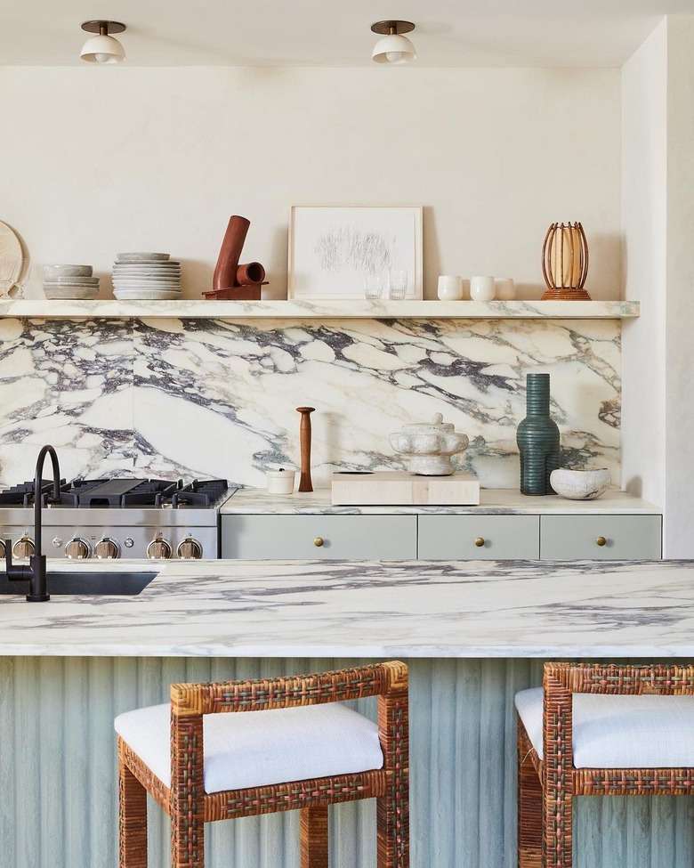 kitchen with marble backsplash