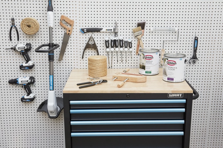 HART tools organized on a pegboard