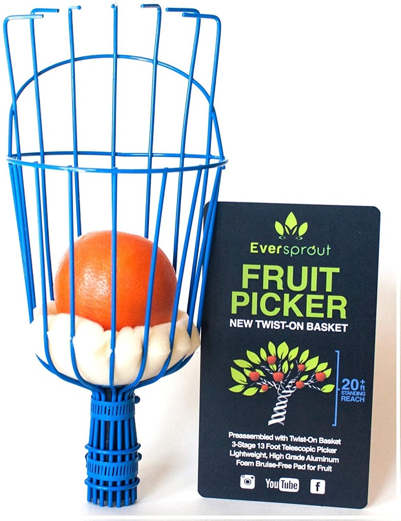 A blue fruit picker product with an orange inside