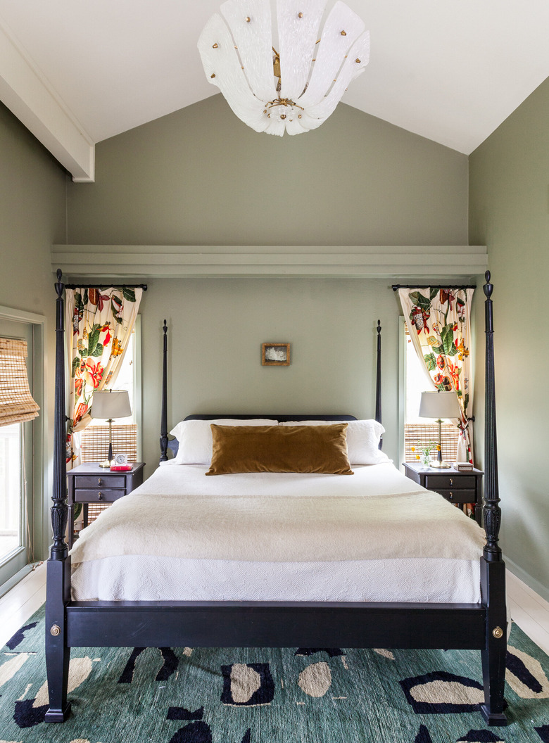 muted green traditional bedroom color schemes with four poster bed