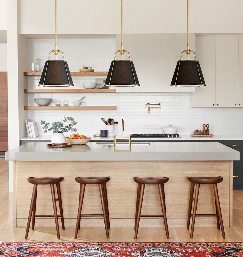 traditional kitchen lighting with linen shade and brass accents