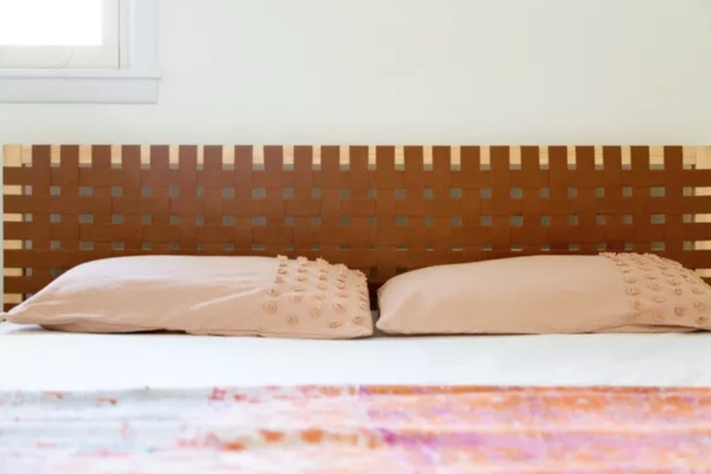 Leather headboard, pillows.