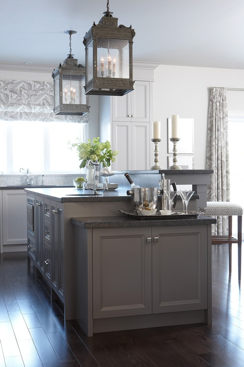 two-tier kitchen island in dark colors with third tier