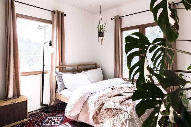 Bed in a bohemian bedroom