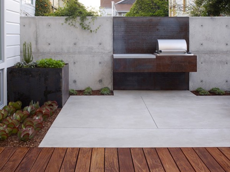 concrete patio garden design with examples of hardscape materials