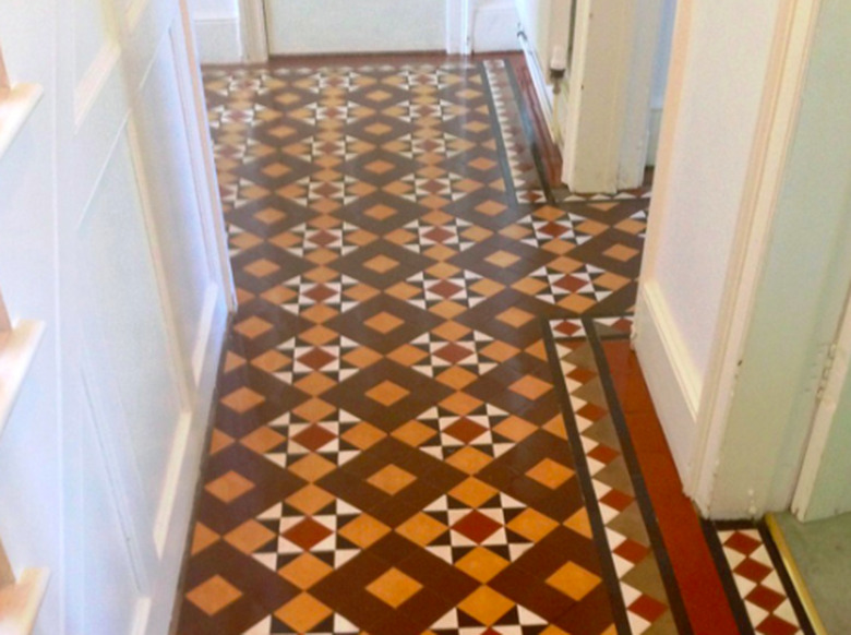 Linoleum floor in hallway.