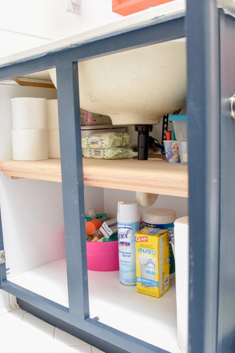 shelf around sink under sink bathroom storage