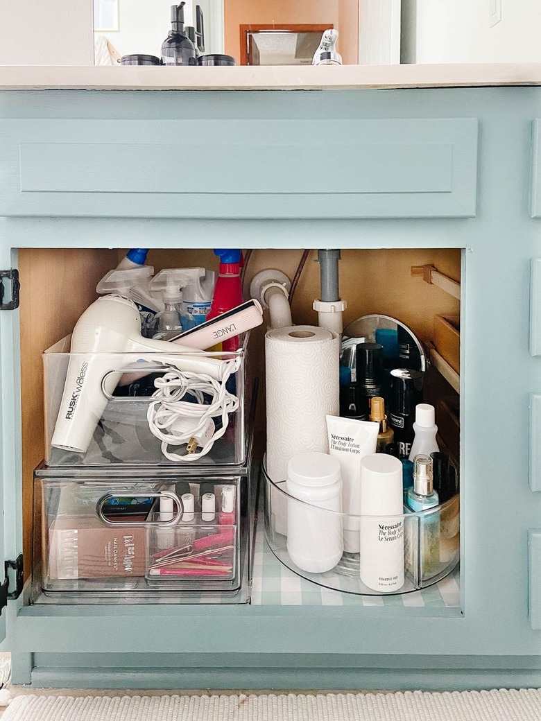 lazy Susan in under sink bathroom storage