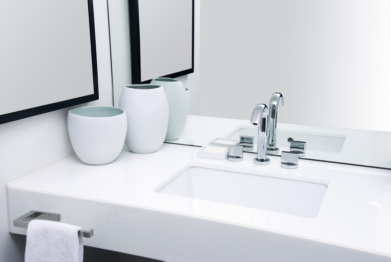 High Angle View Of Sink Against Mirror In Bathroom