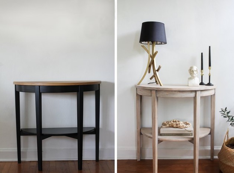 Bleached wood look to the IKEA Arkelstorp console table.