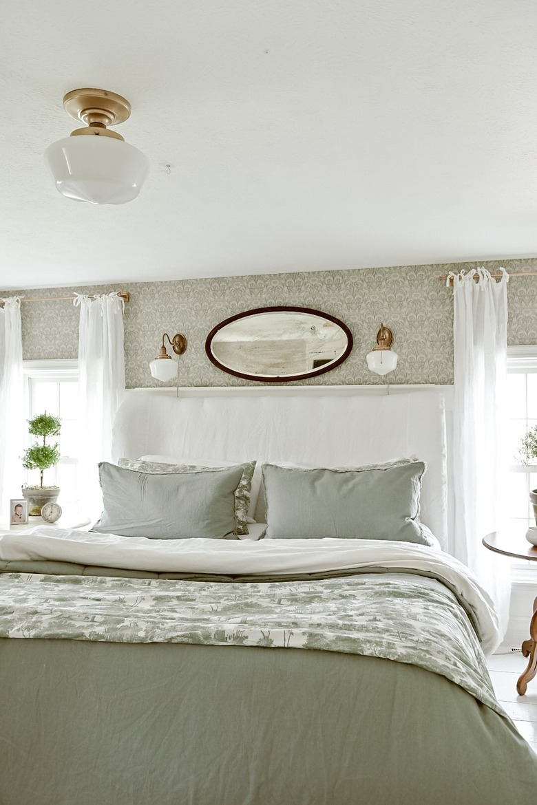 vintage bedroom with milk glass light fixtures