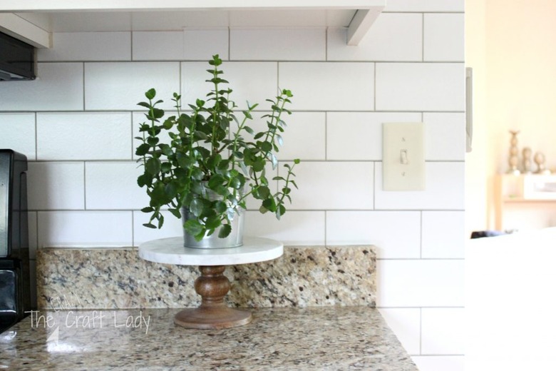 Subway Tile Look-Alike Kitchen Wallpaper backsplash idea with granite countertop