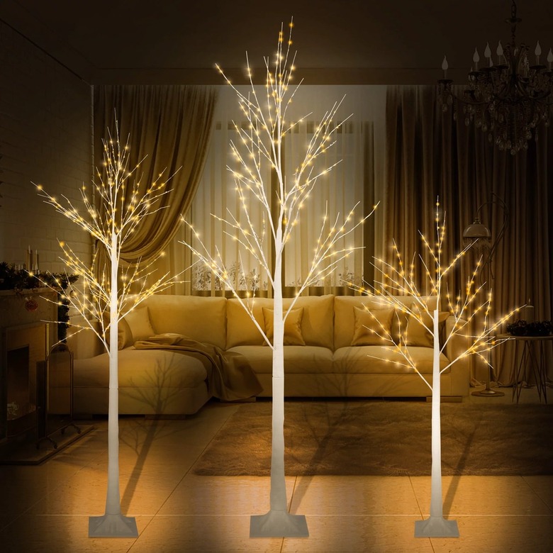 faux lit birch trees