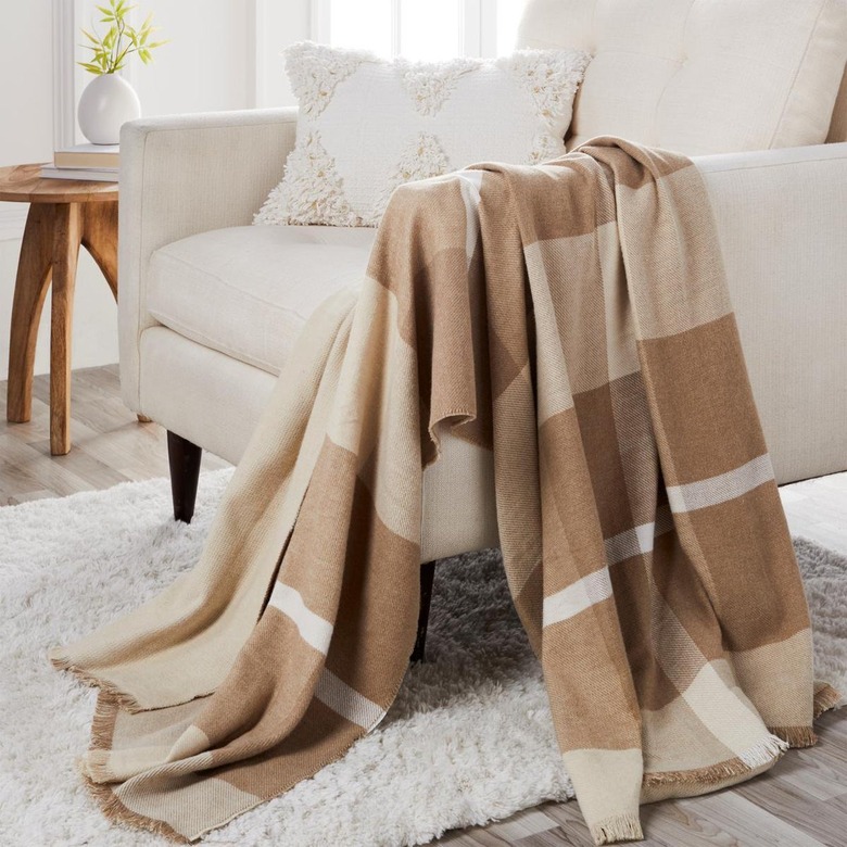 plaid neutral blanket