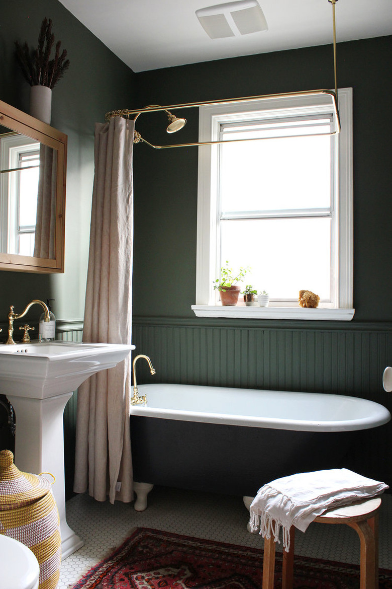 bathroom wainscoting idea in monochromatic green