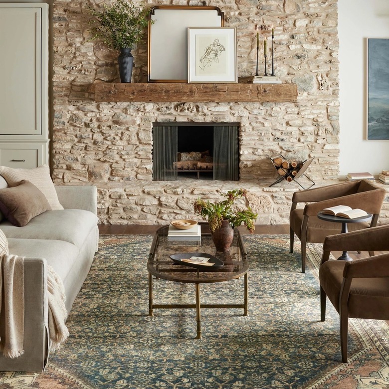 traditional living room with patterned rug