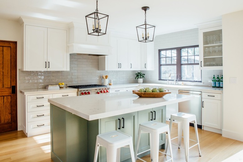 Modern craftsman kitchen with green island