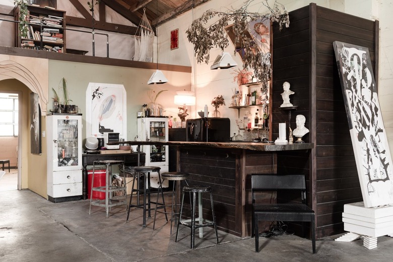 Bar and kitchen in industrial artist loft