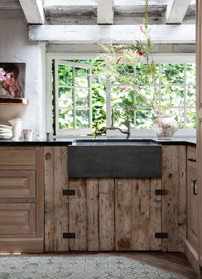 Leanne Ford kithen with distressed wood under the sink