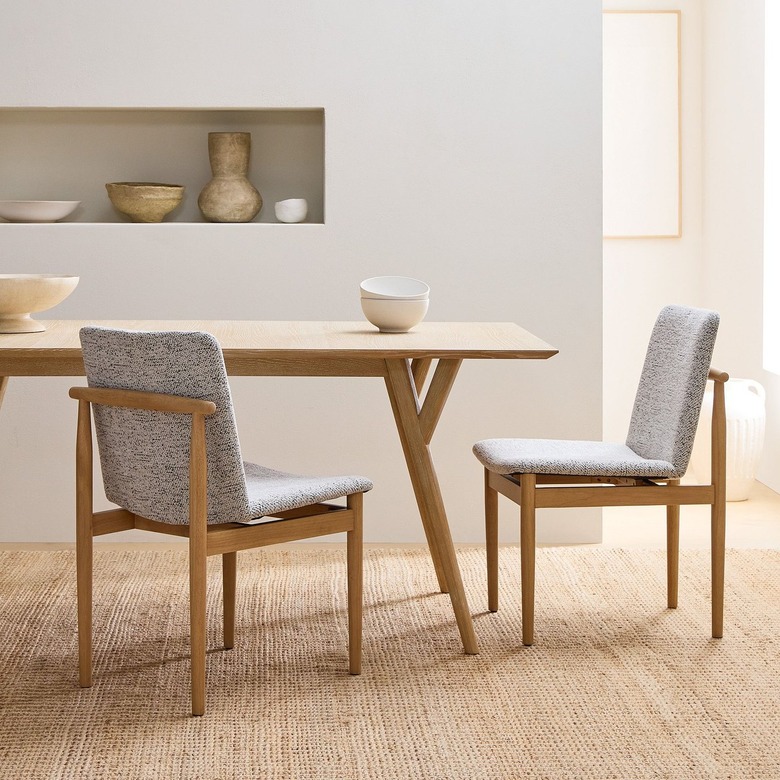 midcentury modern neutral dining room vignette