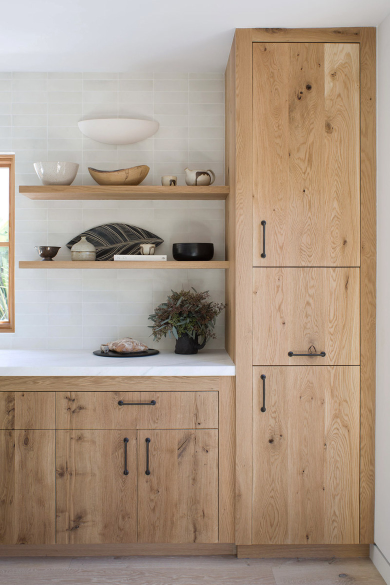 Countertops with Oak Cabinets in modern kitchen with oak cabinets and marble countertop