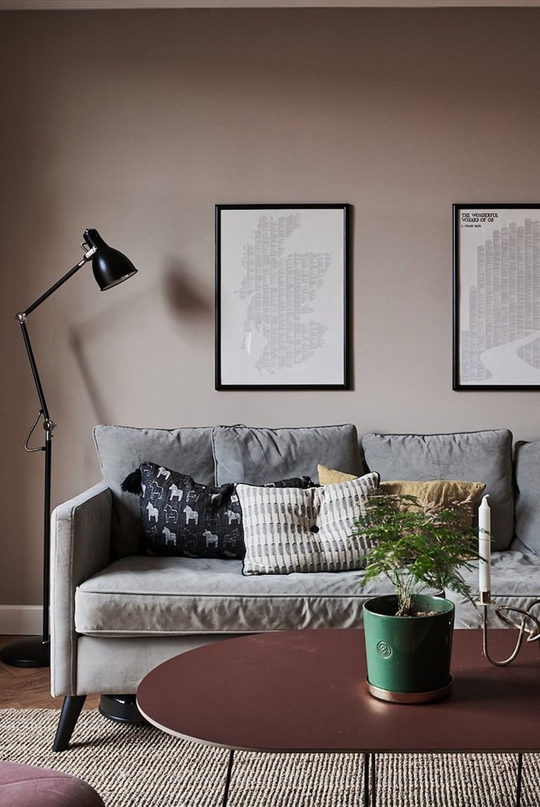 gray and pink living room