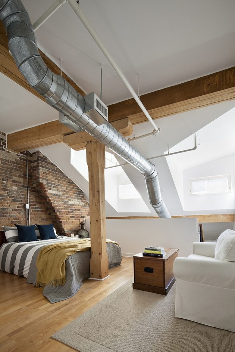 Exposed ductwork and wood beams